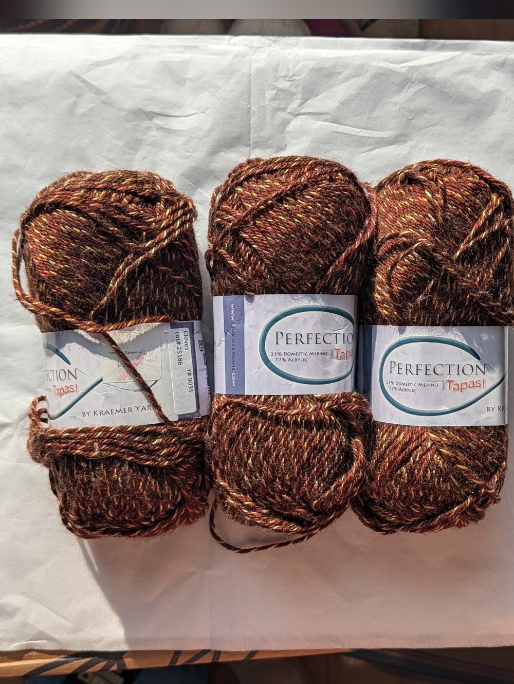 3 full skeins Perfection Tapas! yarn in the color cloves